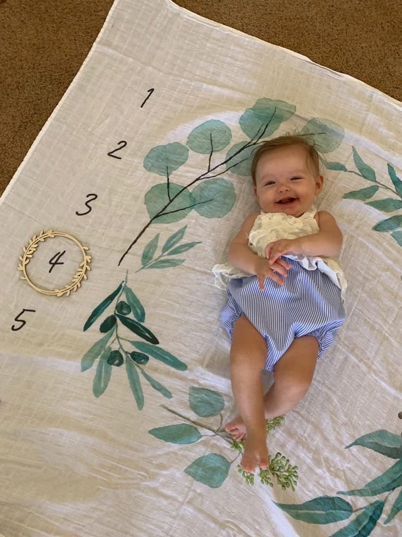 Miaoberry Organic Baby Monthly Milestone Blanket Newborn Boy Girl Unisex Gender Neutral| Green Leaf Wreath Eucalyptus Baby Nursery Month Picture Blanket| Growth Photography Background Prop|Birth Announcement - Image 3